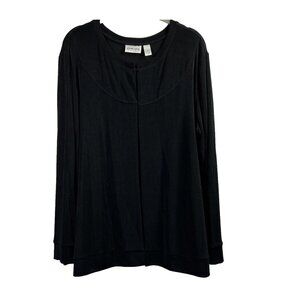 Chicos Travelers Jacket Size XL Solid Black Hook & Eye Front Long Sleeve‎
